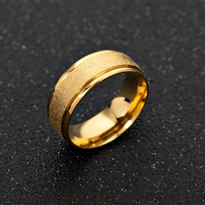 Gold-plated stainless steel ring with a brushed matte finish and stepped edges