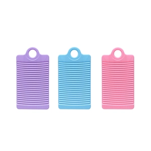 Three-piece mini non-slip plastic washboards in purple, blue and pink with hanging holes