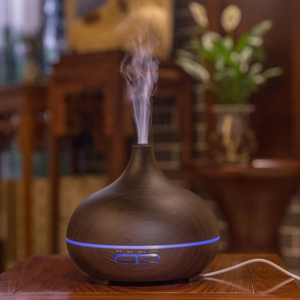 Deep wood grain essential oil diffuser with mist and LED light for home and office