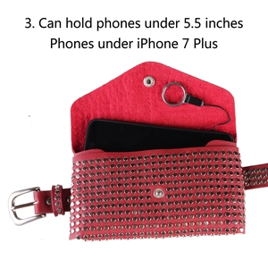 Sacoche de taille en cuir rouge clouté avec rabat enveloppe pour smartphones de 5,5 pouces