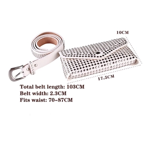 Ensemble ceinture sac banane en cuir blanc punk avec rivets et boucle en métal