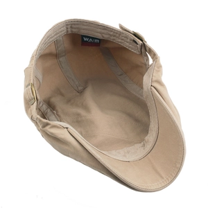 Khaki cotton ivy cap with adjustable metal buckle and interior structure view