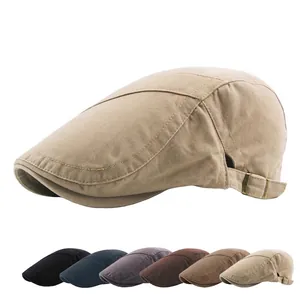 Washed Cotton Flat Cap Vintage Beret Ivy Hat With Adjustable Metal Buckle Casual Sunshade Newsboy Cap For Men Women