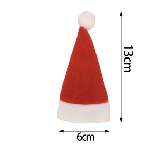 Mini Christmas wine bottle hat decoration with red felt and pompom, size 13cm x 6cm