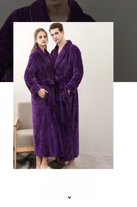 Detail of dark purple flannel bathrobe featuring classic diamond embossed texture and waist tie