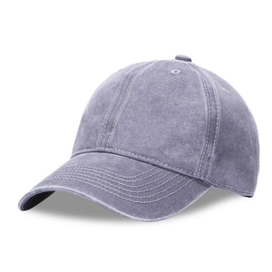 Detail of washed cotton baseball cap with curved brim and premium 5-row stitching lines