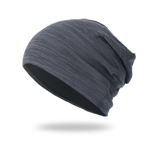 Men's dark gray knitted slouchy beanie hat with ear protection for winter outdoor cycling