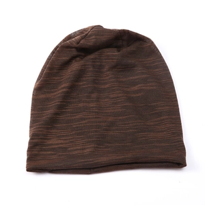 Classic dark brown knitted beanie with horizontal stripe texture for men and women