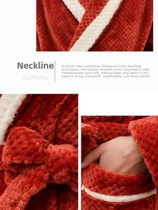 Detailansicht eines dicken Flanell-Bademantels mit Kontrastpaspel und weichem Fleece