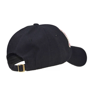 Classic black cotton baseball cap with 3D embroidery and adjustable gold metal buckle