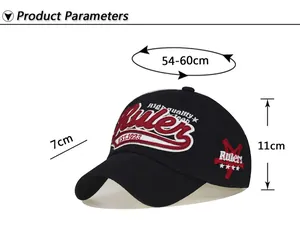 Size chart showing 54-60cm circumference for Rules 1923 3D embroidered cotton baseball cap