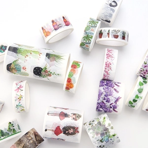 Colorful washi tape set with floral and fruit patterns for DIY journal decoration