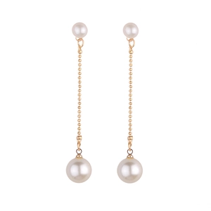 Elegant Long Tassel Artificial Pearl Drop Earrings For Women Gold Tone Alloy Chain Dangle Ear Studs Fashion Jewelry Gift