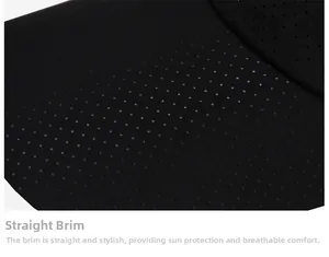 Close-up of the breathable mesh fabric on a black visor brim for sun protection