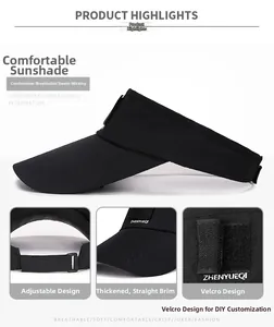 Detail of black sun visor with breathable mesh fabric and adjustable velcro strap closure