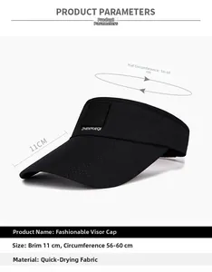 Detail view of black sun visor with 11cm brim and 56-60cm adjustable head circumference