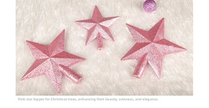 Detailed view of pink glitter Christmas tree star toppers in three different sizes