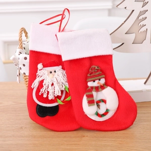 Christmas Stocking Hanging Gift Bag Red Velvet With 3D Santa Snowman Applique Holiday Party Home Decor Ornament