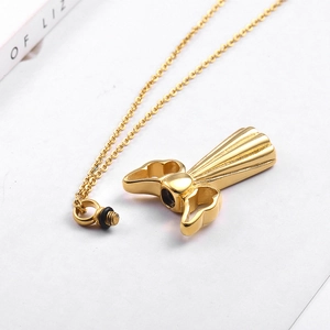 Golden angel wing perfume bottle necklace made of stainless steel with urn function