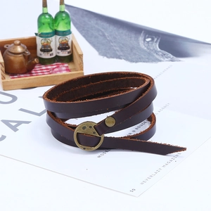 Retro deep brown multi-layer leather wrap bracelet with vintage bronze buckle
