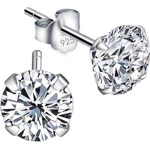 Classic 925 sterling silver stud earrings with sparkling round cubic zirconia stones