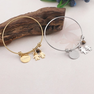 Minimalist gold and silver titanium steel bracelets with heart 'i love you mom' pendants