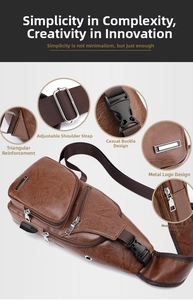 Detailing the adjustable strap, durable buckles and zipper of the men's brown crossbody bag