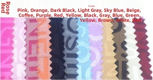 Close-up of 12 vibrant woven fabric color swatches for custom cosmetic bags