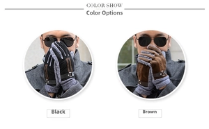 Detailed color view of black and brown winter thermal gloves with knit ribbed cuffs