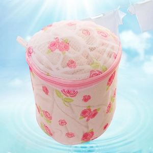 Bra Laundry Wash Bag Mesh Underwear Protector Cylinder Polyester Floral Print Zippered Anti-Deformation Washing Machine