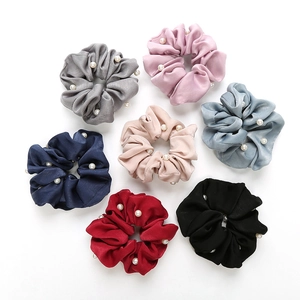 Chouchous Surdimensionnés En Satin Velours Élégantes Élastiques À Cheveux Künstliche Perles Artificielles Pour Femmes Filles
