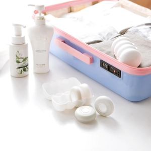 Portable 4-pack travel toiletry bottles set in compact storage box for lotions and shampoos