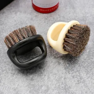 Dual pack of ergonomic loop-handle beard brushes with dense boar bristles for men's styling