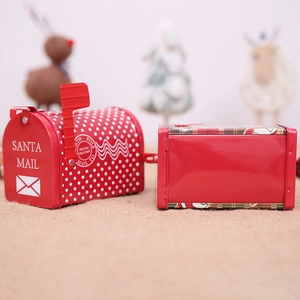 Christmas tinplate mailbox gift box featuring Santa Mail print for holiday candy storage