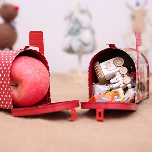 Christmas tinplate mailbox gift boxes in red polka dot and green plaid patterns