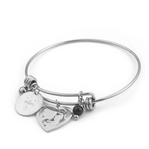 Minimalist silver stainless steel Mother's Day bracelet with heart and round charms