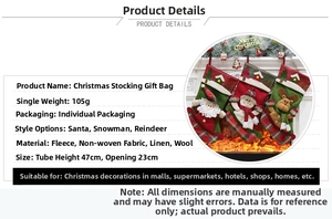 Detail view of large Christmas stockings featuring Santa, Snowman, and Reindeer motifs
