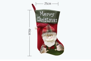 Detailed view of Santa Christmas stocking with size dimensions 46cm by 25cm