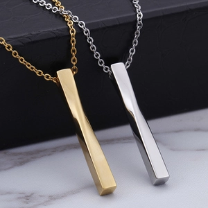 Men's fashion twisted rectangular bar pendant necklaces in gold and silver stainless steel