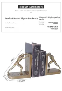 Detailed view of resin athlete bookends in gold vintage finish with height 23cm
