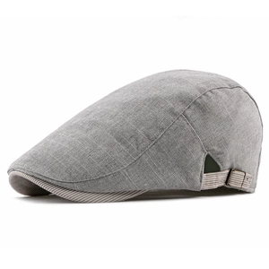 Classic grey linen ivy cap with breathable texture and retro metal buckle adjustment