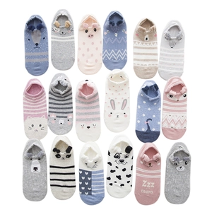 Japanese style cartoon cotton no-show socks with 18 different cute animal patterns