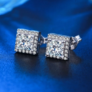 Classic silver square zircon stud earrings with S925 sterling silver hallmarking
