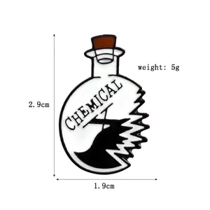 Detail showing Chemical X enamel pin dimensions in eco-friendly zinc alloy material