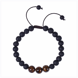 8mm lava rock and tiger eye stone braided bead bracelet with adjustable cord