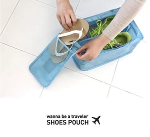 Detail view of large capacity waterproof travel shoe bag with mesh pocket and zipper