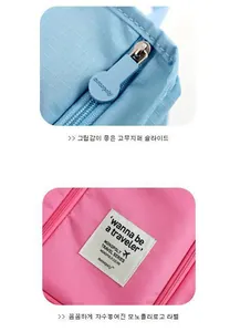 Detailed macro view of waterproof nylon fabric with rubber zipper and woven traveler label
