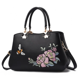 Borsa A Mano Donna Pelle PU Ricamo Fiori Ape Borsa A Spalla Ciondolo Trifoglio Oro Elegante Tote Moda Quotidiana