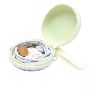 Round tinplate coin purse with cartoon design and zipper for cables and coins