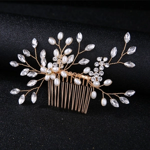 Handmade Bridal Hair Comb Alloy Rhinestone Artificial Pearl Floral Leaf Wedding Party Hair Accessories For Women